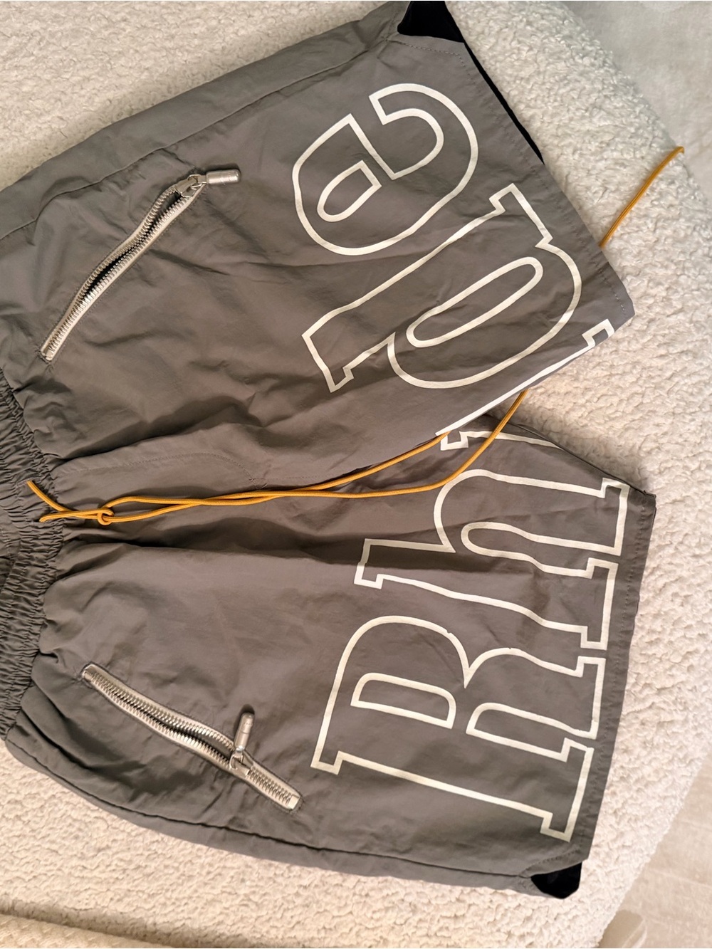 Rhude Gray Athletic Shorts with Yellow Drawstring